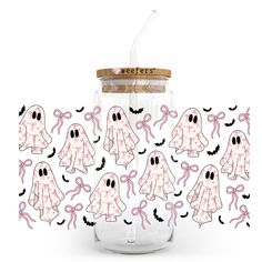 Coquette Ghosts 20oz Libbey Glass Can, 34oz Hip Sip, 40oz Tumbler, 24oz Cold Cup UV DTF or Sublimation Decal Transfer - Weefers 20oz Tumbler Wrap Designs, Cricut Tumbler Ideas Vinyls, Fall Tumblers, Cup Wraps, Halloween Cups, Libbey Glass Can, Cup Designs, Dtf Printing, 40oz Tumbler