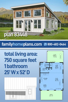 the floor plan for a two story house with an attached garage and living area, is shown