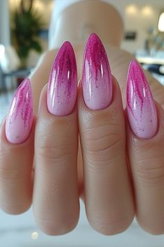 Pink Ombre Nail Art, Multicolored Nails, Pink Chrome Nails, Unghie Sfumate, Pink Ombre Nails, Plaid Nails, Ombre Acrylic Nails, Nail Art Ombre