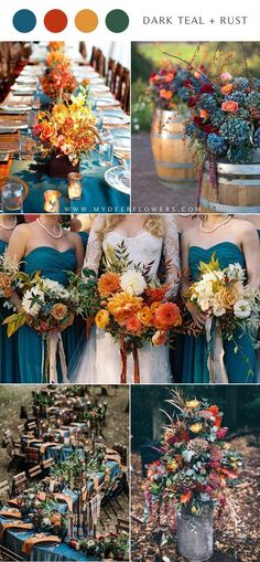 a collage of photos with different colors and flowers on them, including oranges, blue