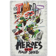 a poster with teenage turtles on it that says, heros to half - shell