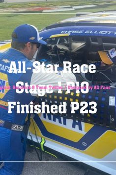 a man working on a car with the words all - star race written above it