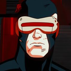 an animated man wearing red glasses and a black hat with his eyes covered by blindfolds