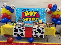 a toy story themed birthday party with balloons