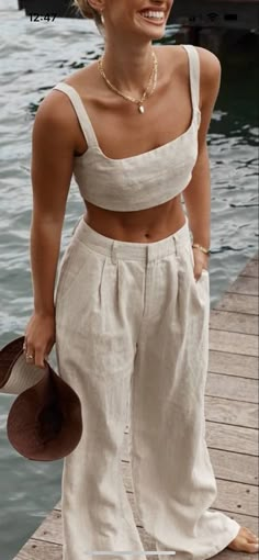 Linen Two Piece Set, Lounge Outfit, Backless Crop Top, Summer Streetwear, Summer 24, Looks Vintage, Summer Fits, Summer Outfits Women, Spring Summer Outfits