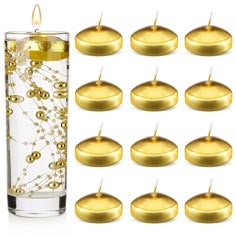 PRICES MAY VARY. Package includes: you will receive 12 pieces unscented floating candles, sufficient quantity for you to meet your daily use and replacement requirements, you can also share with your friends and family to use them in many occasions such as weddings, parties and dating. Gold pearl string is not included. Reliable material: these small floating candles are made of quality wax material, reliable and convenient to use, not easy to break or deform, which can be applied for a long tim Wedding Centerpieces Without Flowers, Centerpieces Without Flowers, Gold Floating Candles, Floating Pool Candles, Happy Golden Birthday, Palm House Wedding, 40th Surprise Party, White And Gold Party, 50th Class Reunion Ideas