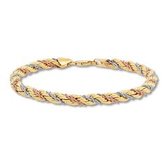 Rope chains crafted of 14K white and rose gold give this 14K yellow gold bracelet for her its distinctive look. The bracelet is 7.5 inches in length. Bracelet Rope, Diamond Wedding Jewelry, Jewelry Advice, Jewelry Education, Jared The Galleria Of Jewelry, Ring Inspo, Lovely Ring, Yellow Gold Bracelet, Gemstone Bracelets