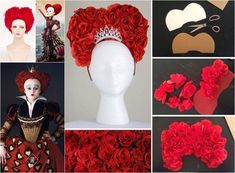 there are many different pictures of red roses in the shape of hearts and hair accessories