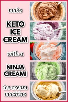 collage of pictures of ninja creami ice cream and text overlay Ninja Creami Sugar Free Ice Cream, Sugar Free Ice Cream Recipes, High Protein Ice Cream, Low Carb Ice Cream Recipe, Gluten Free Biscotti, Low Fat Ice Cream, Low Carb Snacks Sweet, Low Calorie Ice Cream