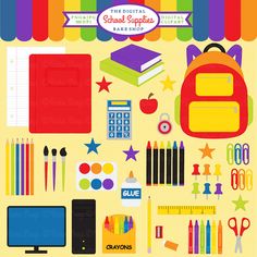 the back to school poster is full of colorful items