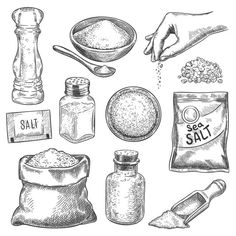 hand drawn illustration of spices and salt