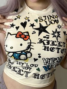 Butter Kitty' Y2k Kawaii Kitty Graffiti Tank Top AlielNosirrah Sanrio Clothes, Strawberry Outfit, Bebe Shirts, Kitty Pattern, Y2k Kawaii, Kawaii Y2k, Kitty Clothes, Kawaii Clothing, Hello Kitty Clothes