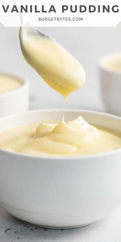 a white bowl filled with vanilla pudding