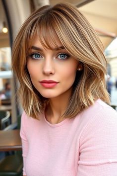 This layered lob with soft curtain bangs creates a perfect balance of elegance and effortless style. ✂️💖 The layers add movement, while the curtain bangs frame your face beautifully Lob With Curtain Fringe, Lob With Long Curtain Bangs, Lob Curtain Bangs Layers, Long Lob Haircut With Bangs, Curtain Bangs Lob Shoulder Length, Face Framing Lob, Long Bob Hairstyles Bangs, Layered Lob Haircut With Bangs, Shorter Curtain Bangs