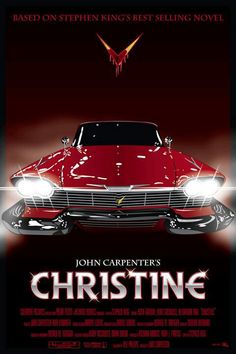 the movie poster for john carpenter's christine starring in red and black colors