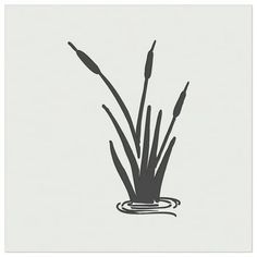 a black and white photo of some plants in the water with long stems sticking out of it