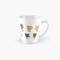 a tall mug with different types of dogs in chinese characters on the front and side