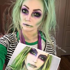 Bettal Jucie Makeup, Beetlejuice Costume Women Makeup, Trending Costumes 2023, Beetle Juice Make Up Female, Nettle Juice Costume, Bettle Juice Costume Woman, Beetlejuice Womens Makeup, Beetle Juice Diy Costume, Womens Beetlejuice Costume Makeup