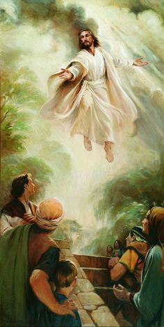 an oil painting of jesus ascending from the sky