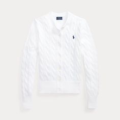 La structure torsadée emblématique de Polo caractérise ce cardigan à col rond, confectionné en coton doux et brodé de notre poney distinctif sur la poitrine. Pull Sweat, Ralph Lauren Home, Knit Cotton, Crewneck Sweater, Jumpers For Women, Cardigans For Women, Kids Clothing, Women Brands