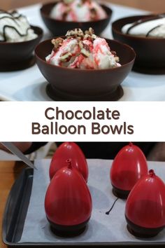 Chocolate balloon bowls pin for Pinterest Chocolate Dome, Candy Fruit