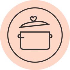 a pot with a heart on the top in a round outline icon, line art