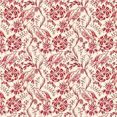 a red and white floral pattern on fabric