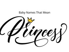 the word princess written in cursive writing with a crown on top of it