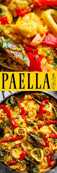 the paella is prepared and ready to be eaten in the restaurant or take out