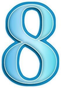 the letter b is made up of blue paper and has an eight in it's center