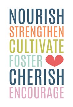 the words are in different colors and font that says nourish, strength, cultivate