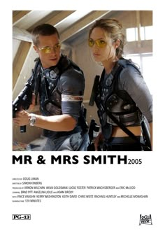 an advertisement for the movie mr and mrs smith, featuring two people dressed in futuristic garb