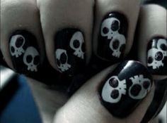 Nail Art Emo, Emo Nail, Paznokcie Hello Kitty, Skull Nails, Punk Nails, Goth Nails, Grunge Nails, Really Cute Nails, Emo Scene