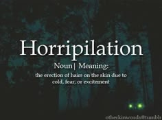 the words horripilation are lit up at night in front of some trees