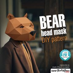 a bear mask is shown with the words bear head mask diy pattern on it