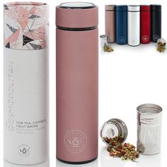 PRICES MAY VARY. THE ORIGINAL ALL-BEVERAGE TUMBLER. Featured on Oprah's Magazine, this is a beautifully-made, sustainable, all-purpose beverage flask. The Cosmopolitan is the only travel beverage container you’ll ever need – a combination of tea infuser, coffee thermos, cold brew coffee maker, fruit water infuser, sports water bottle, and more. ENJOY MORE VERSATILITY. The Cosmopolitan's innovative stainless steel two-way filter is perfect for brewing hot and cold tea and cold-brewed coffee and filtering fruit-infused water. Standard infusers have 1mm holes – ours are .5mm for a more refined brew. SAVOR SMART, FUNCTIONAL DESIGN. The Cosmopolitan holds 480 ml (16 oz) and is crafted with a premium stainless steel interior and brushed metallic exterior. Resistant to stains, odors, and corrosio Tea Flask, Tea Infuser Bottle, Coffee Thermos, Tea Tumbler, Fruit Infused Water, Cold Brew Coffee Maker, Brew Coffee, Travel Bottles, Tea Gifts