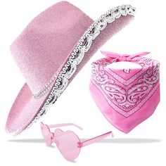 PRICES MAY VARY. The Pink Cowboy Hat for women, Made of Felt and the whole surface of the hat was covered with tiny shimmering threads, there is a glittering fringe under the hat brim, For the perfect match, we also offer pink heart-shaped sunglasses and pink cowboy bandanas, Great party favors for girls The Ideal Party Supplies for A Girls and Womens Birthday Party, One Size Fits Most Adult Girls, the Inner Circumference of These sparkly costume hats is about 20½-22½ Inch, the size of cowgirls Sparkly Costume, Pink Cowgirl Hat, Cowboy Bandana, Rodeo Party, Pink Cowboy Hat, Crown For Women, Woman Birthday Party, Heart Glasses, Pink Cowgirl