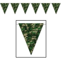 a green and white camouflage print bunting banner