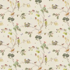 a wallpaper with birds and leaves on it