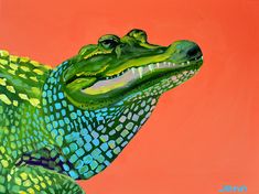 a painting of an alligator with its mouth open