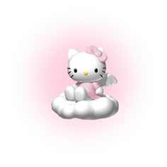 a hello kitty sitting on top of a cloud with a pink bow around its neck