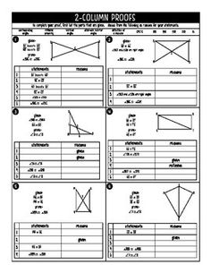 the two column proofs worksheet is shown