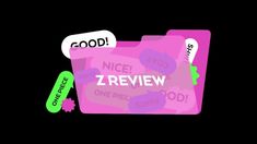 a pink card with the word good written on it and two green tags attached to it