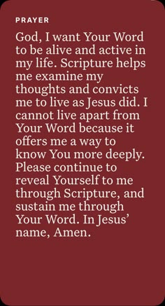 prayer for the word of god in red and white with an image of jesus's face