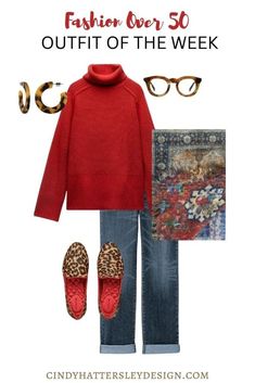 Red Sweater Outfit, Sweater And Jeans Outfit, Cindy Hattersley, Outfit Of The Week, Sweater And Jeans, Stylish Outfits For Women Over 50, Weekly Outfits, 60 Fashion, Estilo Chic