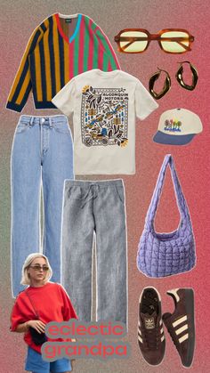 Color eclectic grandpa outfit inspiration featuring Emma chamberlain Grandpa Fashion, Grandpa Outfit, Eclectic Outfits, Grandpa Style, Autumn Fits, Emma Chamberlain, Style Crush, Outfit Goals, Wearing Clothes