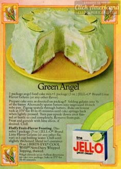 an advertisement for jello green angel cake