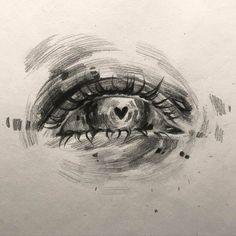 a drawing of an eye with black and white ink