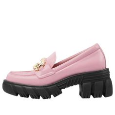 GUCCI 700271-DKSD0-5823 (SNKR/Women's/Thick Sole) Gucci Pink, Leather Loafers, Loafers, Romance, Gucci, Leather, Pink