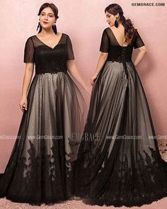 10% off now|Custom Formal Long Black Lace Evening Party Dress Vneck with Short Sleeves High Quality at GemGrace. Click to learn our pro custom-made service for wedding dress, formal dress. View Plus Size Formal Dresses for more ideas. Stable shipping world-wide. Plus Size Formal Dresses, Wedding Boutique, Gowns Of Elegance, Dress Formal, Evening Party Dress, Lace Back, Custom Dresses, Long Black, Evening Party